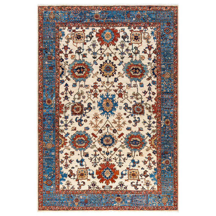 Beige Traditional Serapi Wool Rug - 6'1" x 9'