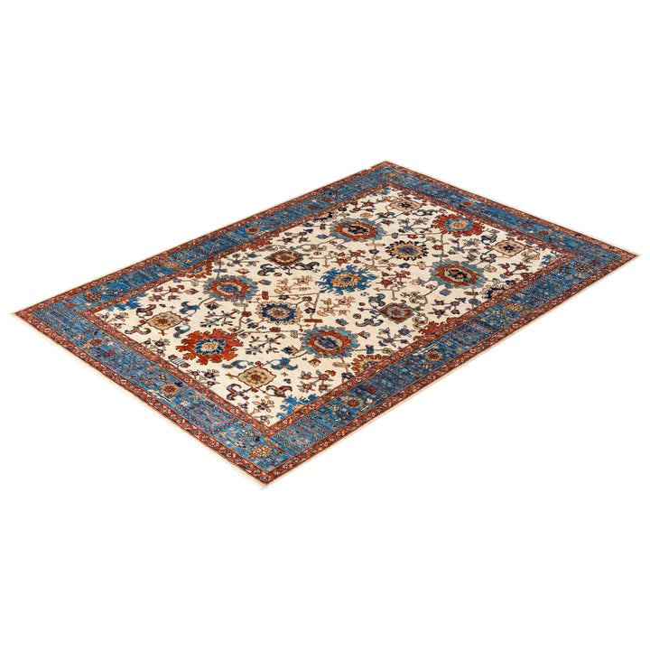Beige Traditional Serapi Wool Rug - 6'1" x 9'