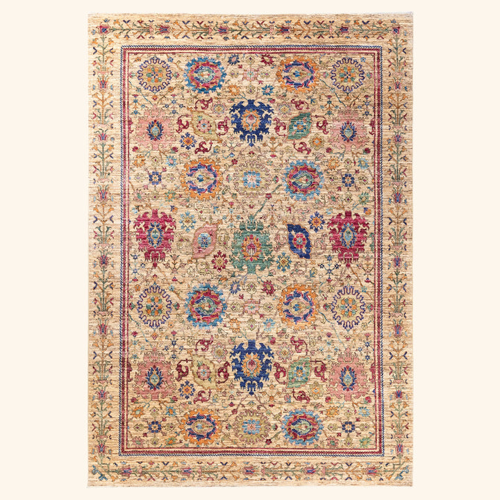 Beige Traditional Serapi Wool Rug - 6'5" x 9'5"