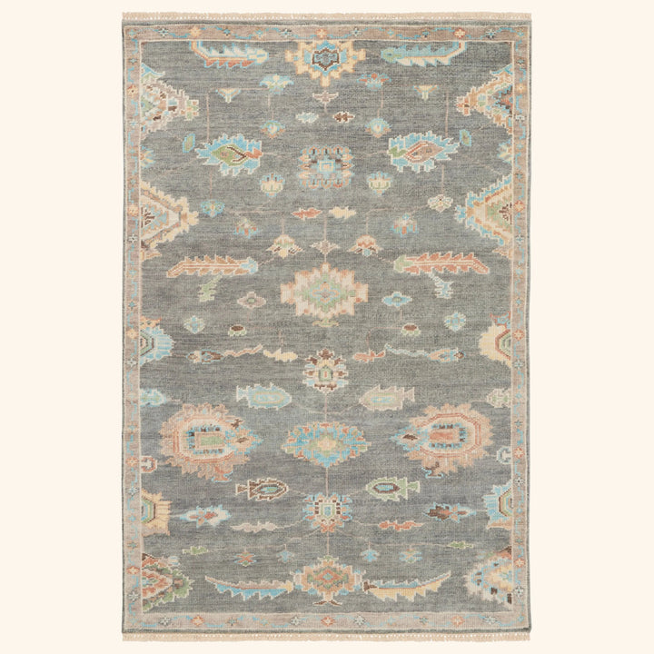 Dark Grey Multi Traditional Essentials Wool Rug 5'6" x 8'
