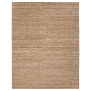 Neutral beige area rug with striped pattern against plain background. - hover