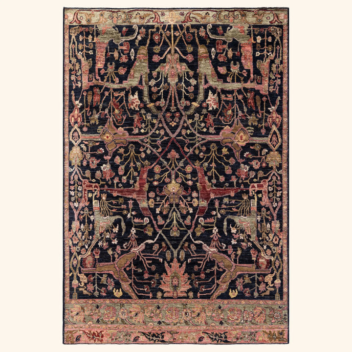Black Soluna Traditional Wool Rug - 6'1" x 9'