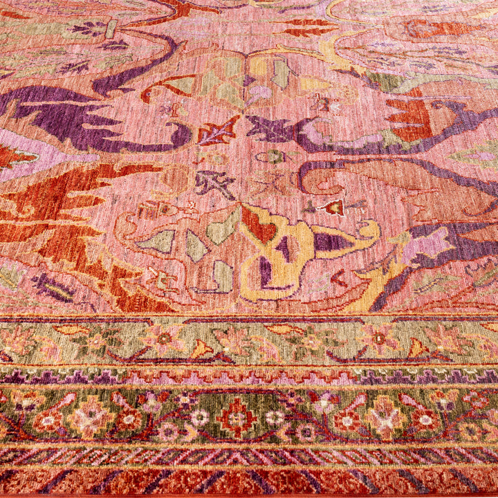 Pink Soluna Traditional Wool Rug - 9'1" x 12'