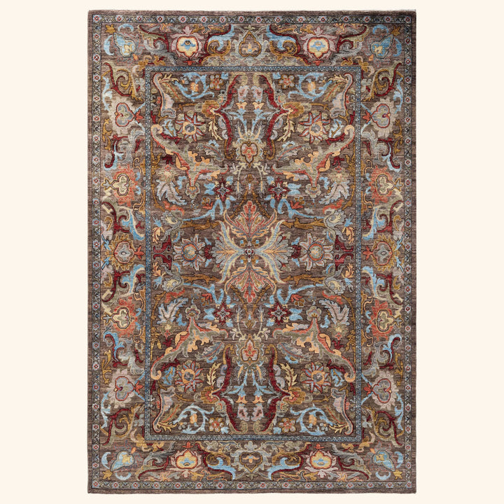 Brown Soluna Traditional Wool Rug - 6'1" x 8'10"