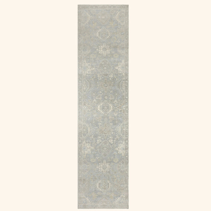 Light Blue Traditional Wool Runner - 3' x 12'
