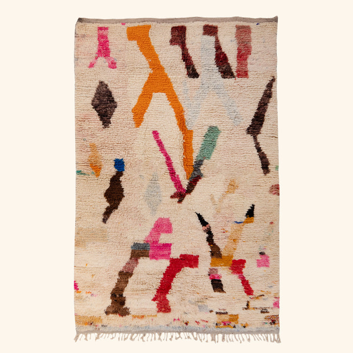 Ivory Multicolored Moroccan Berber Wool Rug - 5'3" x 8'6"