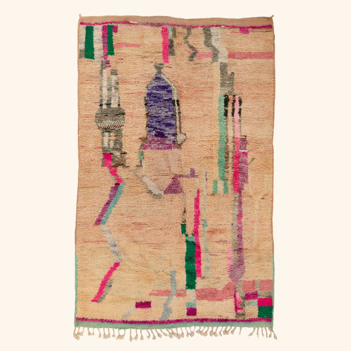 Light Peach Multi Moroccan Berber Wool Rug - 4'5" x 7'7"