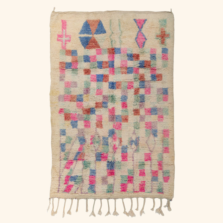 Ivory Multicolored Moroccan Berber Wool Rug - 4'11" x 8'6"