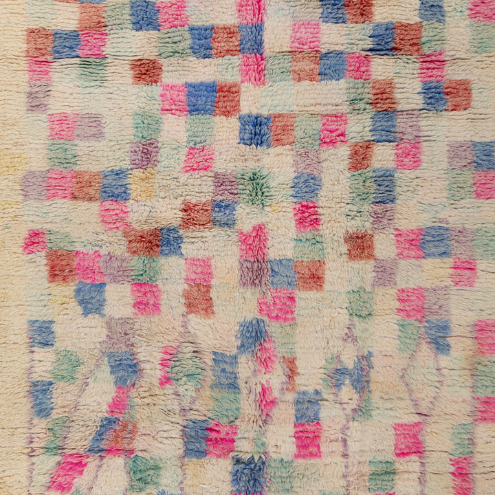 Ivory Multicolored Moroccan Berber Wool Rug - 4'11" x 8'6"