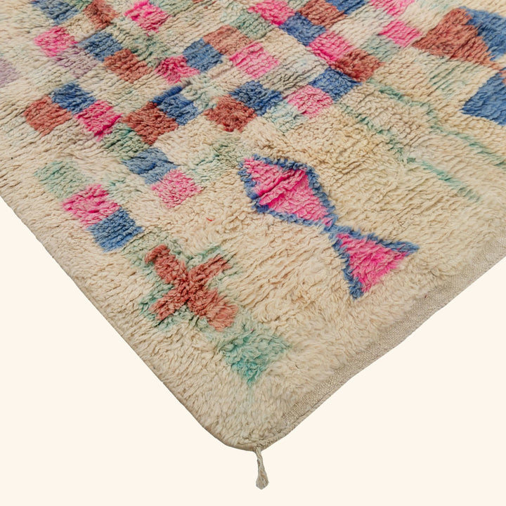 Ivory Multicolored Moroccan Berber Wool Rug - 4'11" x 8'6"