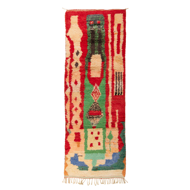 Red Multicolored Moroccan Berber Wool Runner - 2'7" x 10'