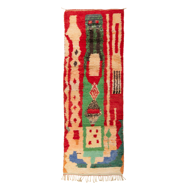 Red Multicolored Moroccan Berber Wool Runner - 2'7" x 10'