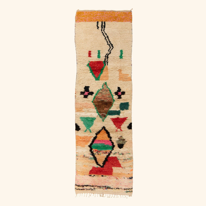 Beige Multicolored Moroccan Berber Wool Runner - 2'7" x 9'10"