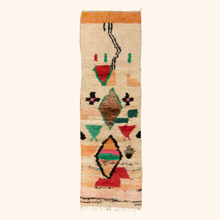 Beige Multicolored Moroccan Berber Wool Runner - 2'7" x 9'10"