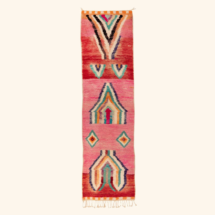 Pink Multicolored Moroccan Berber Wool Runner - 2'4" x 10'6"