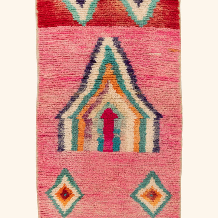 Pink Multicolored Moroccan Berber Wool Runner - 2'4" x 10'6"