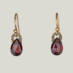 Woven Gold Cord Bale with Garnet Zircon Drop Small Earrings