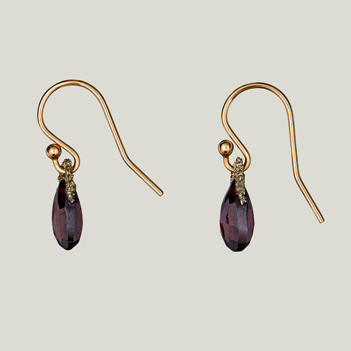 Woven Gold Cord Bale with Garnet Zircon Drop Small Earrings