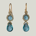 Caged Aquamarine Quartz with Gold Cord and Aquamarine Quartz Drop Earrings