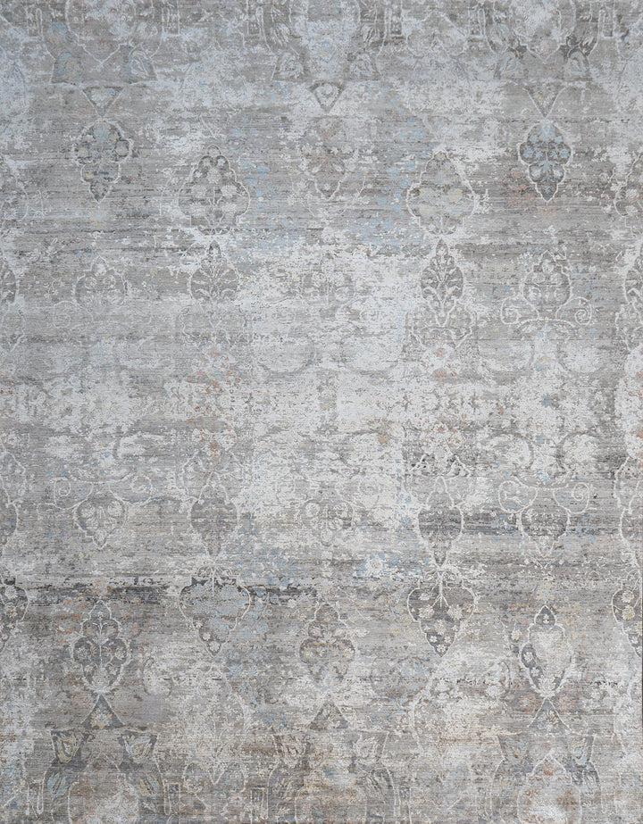 Teal Brown Traditional Silk Rug - 10' x 14'