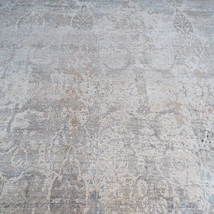 Teal Brown Traditional Silk Rug - 10' x 14'
