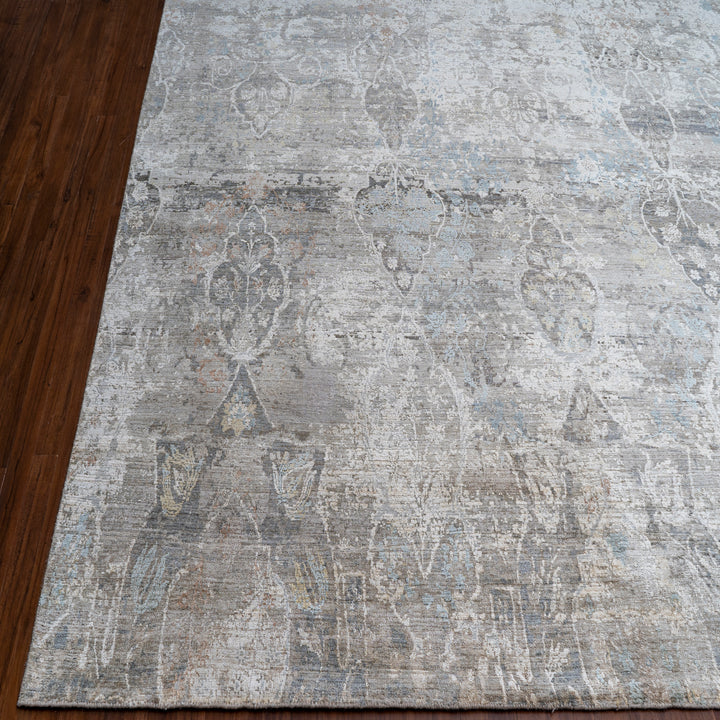 Teal Brown Traditional Silk Rug - 10' x 14'
