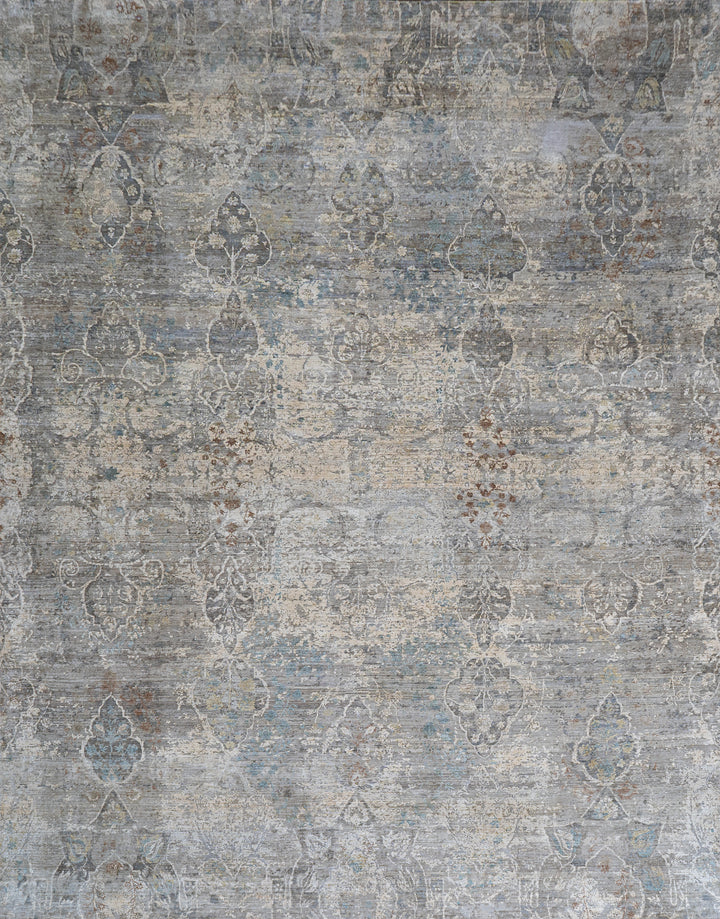 Teal Brown Traditional Silk Rug - 10' x 14'