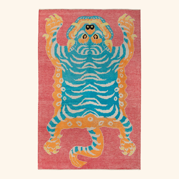 Blue Salmon Contemporary Tiger Wool Rug - 4'8'' x 7'3''