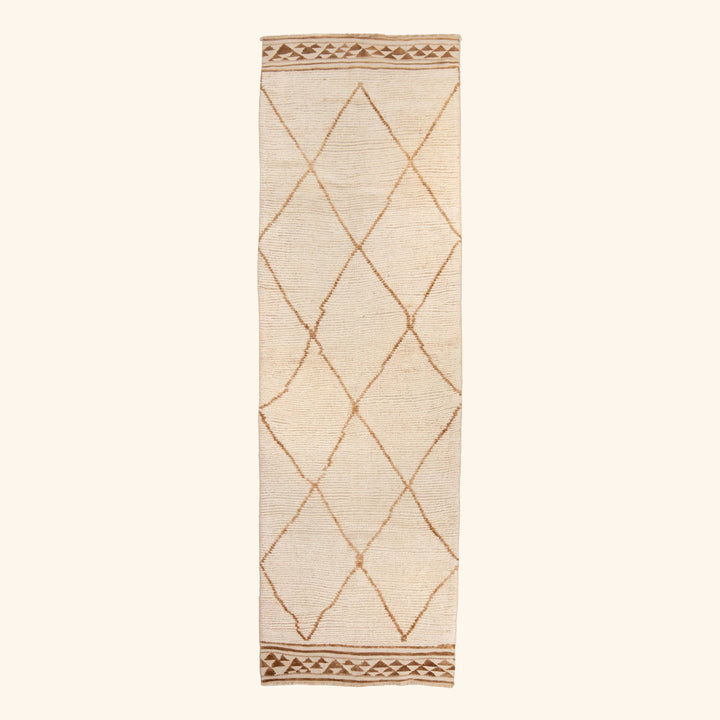 Ivory Brown Traditional Turkish Wool Runner - 3'2'' x 11'5''