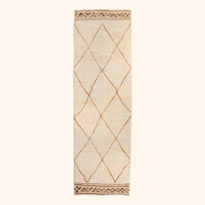 Ivory Brown Traditional Turkish Wool Runner - 3'2'' x 11'5''