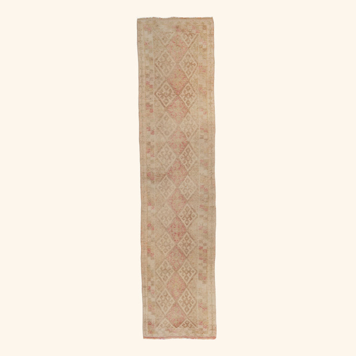 Beige & Pink Traditional Turkish Wool Runner - 2'6'' x 11'10''