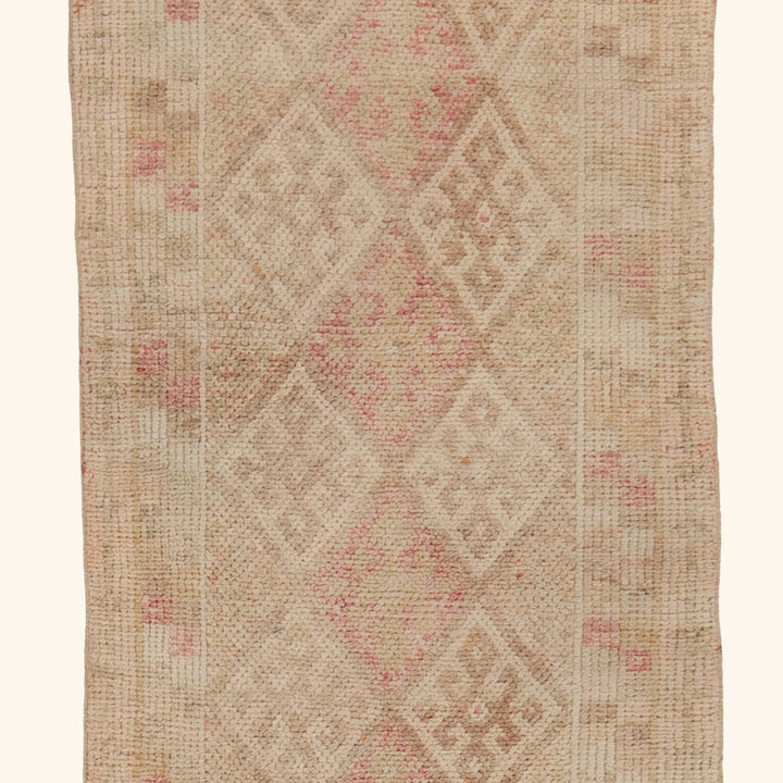 Beige & Pink Traditional Turkish Wool Runner - 2'6'' x 11'10''