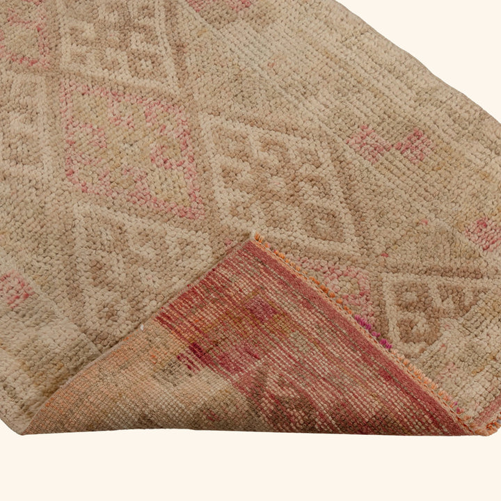 Beige & Pink Traditional Turkish Wool Runner - 2'6'' x 11'10''