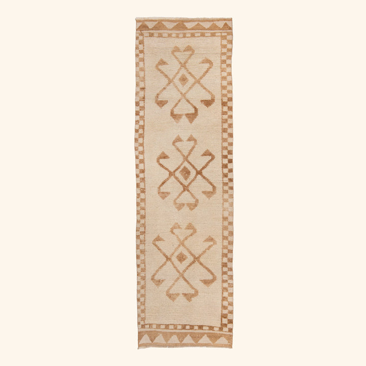 Beige Traditional Turkish Wool Runner - 3' x 11'1''