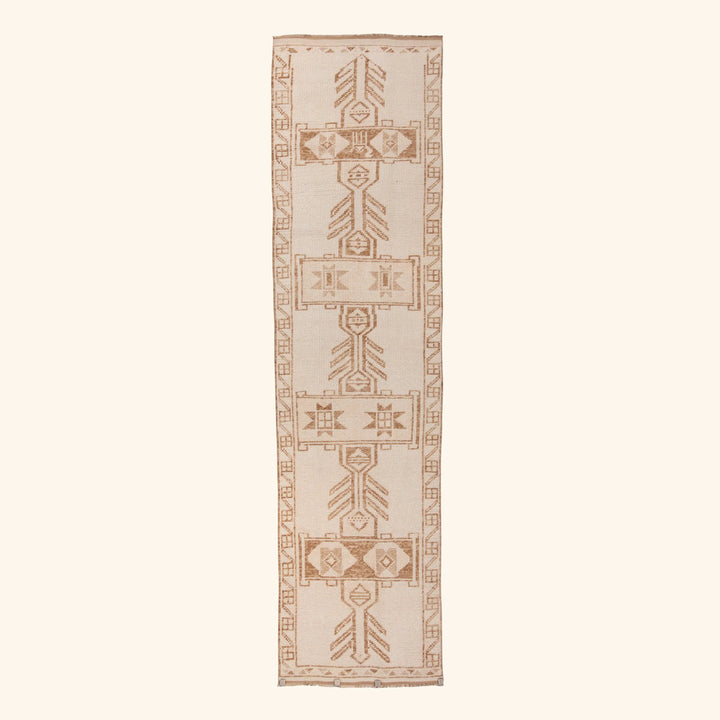 Beige Traditional Turkish Wool Runner - 3' x 12'10''