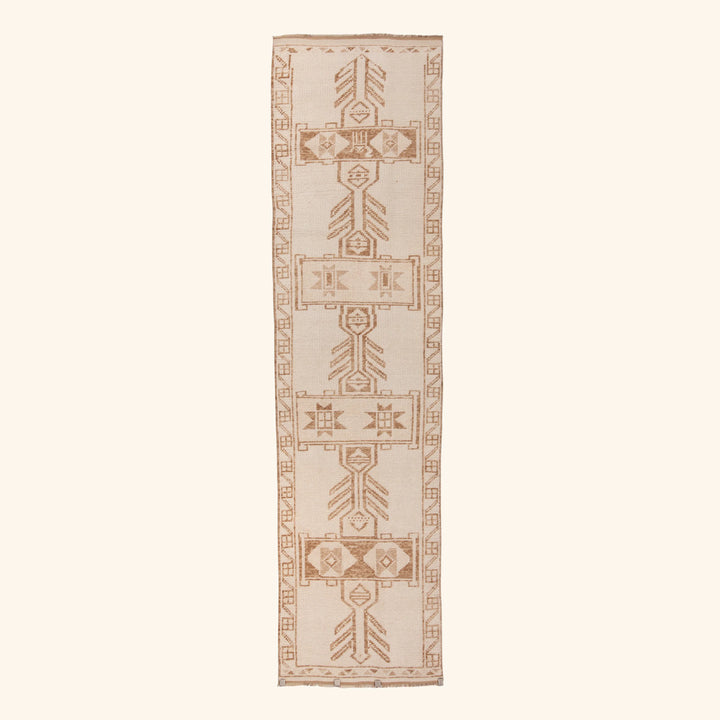 Beige Traditional Turkish Wool Runner - 3' x 12'10''