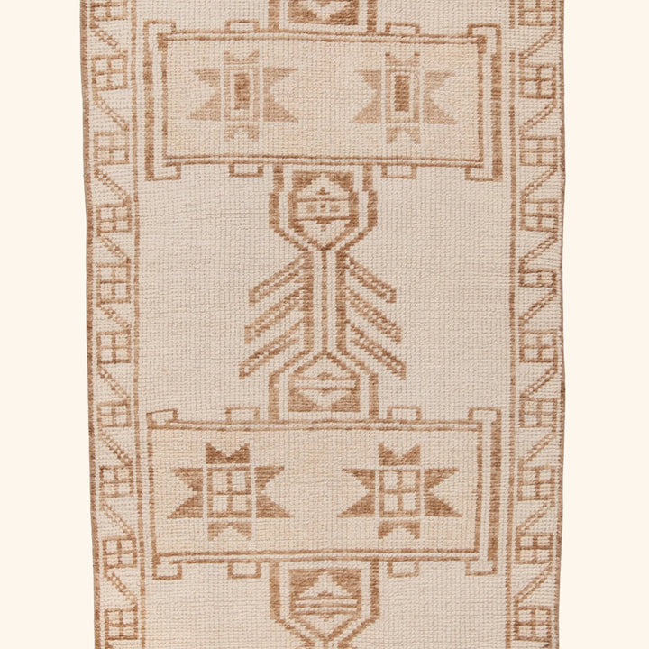 Beige Traditional Turkish Wool Runner - 3' x 12'10''