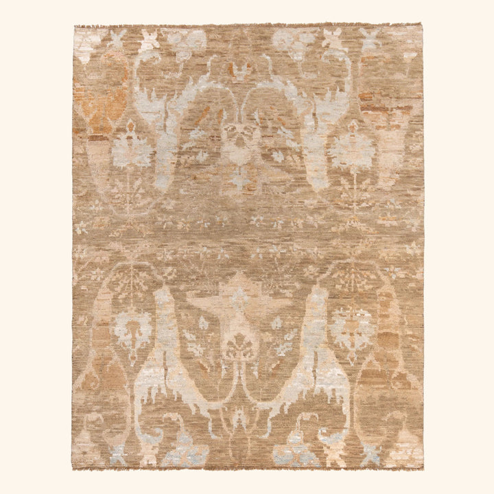 Beige Transitional Wool Silk Blend Rug - 8' x 10'
