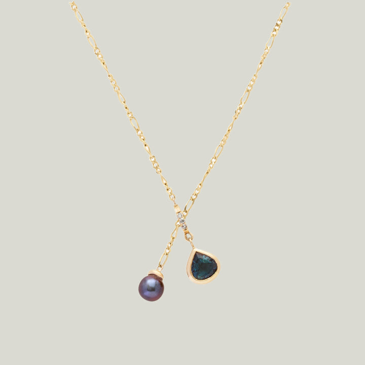 Image for KOHI: Tourmaline, Pearl and Diamond Lariat Necklace