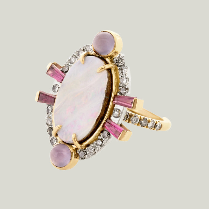 Image for ELIZABETH: Opal, Chalcedony, Garnet and Diamond Ring - OOAK