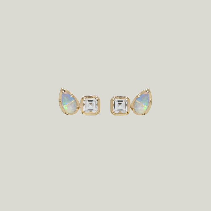 Image for Mélia Toi et Moi Cushion Studs - 
Clear Topaz and Opal