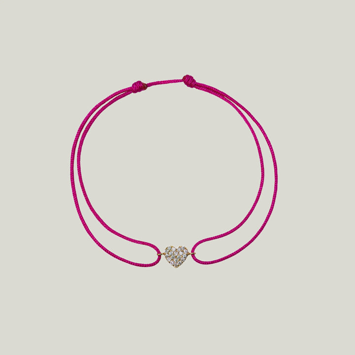 Image for Amie Pavé Heart Bracelet - Pink cord
