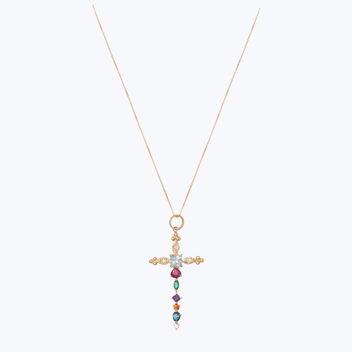 Image for Fly Away Cross Pendant With Diamonds, Ruby, Emerald, Amethyst, Mandarin, London Topaz And Sky Topaz