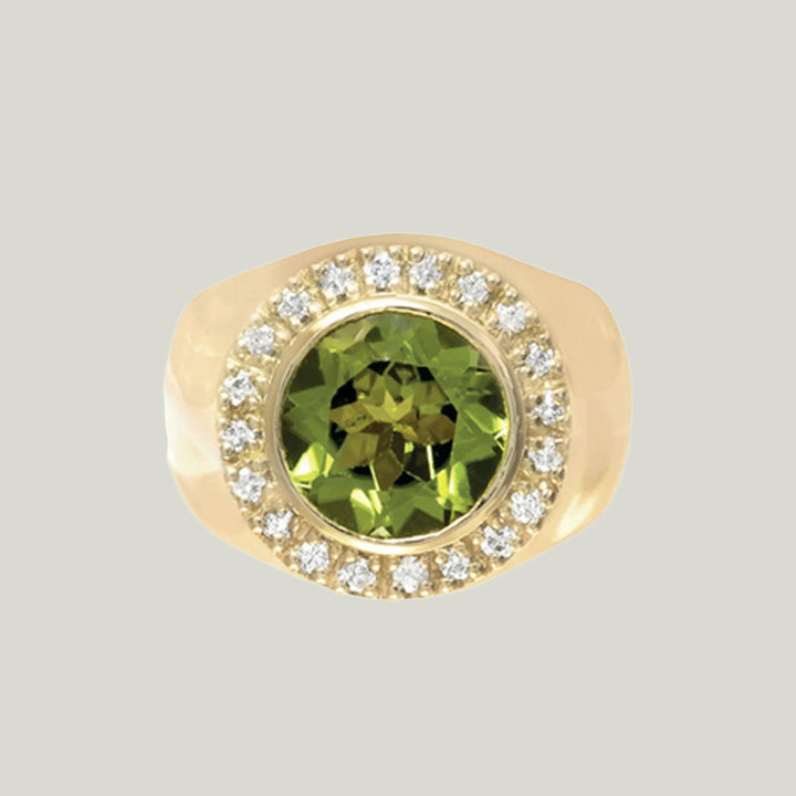 Image for Yellow Gold Chunky Ring With Peridot And Diamonds