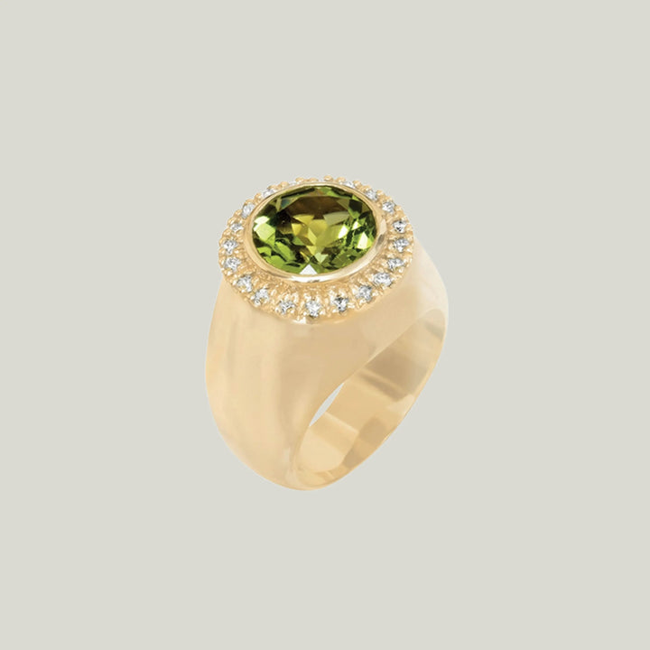 Image for Yellow Gold Chunky Ring With Peridot And Diamonds