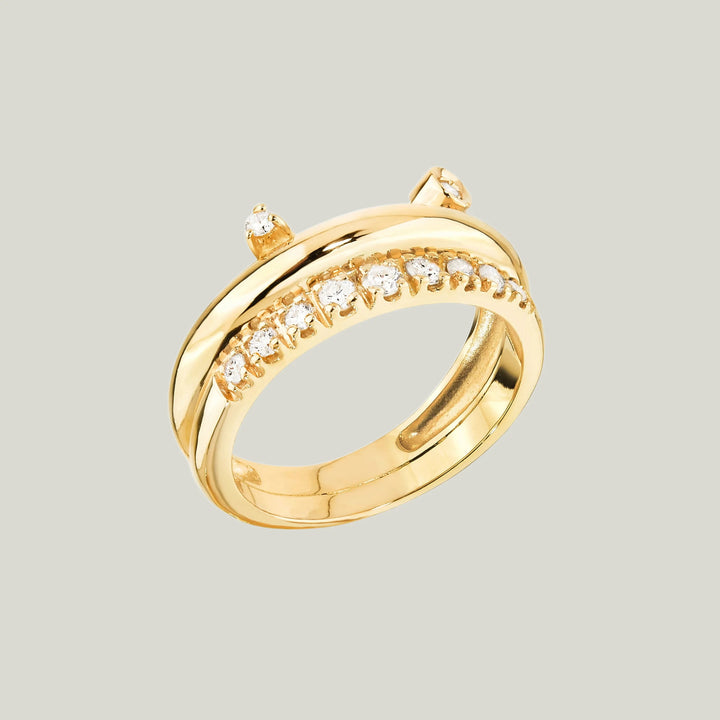 Image for Curve Yellow Gold Ring With Gold And Diamonds Band