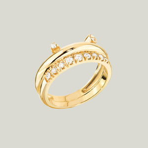 Image for Curve Yellow Gold Ring With Gold And Diamonds Band