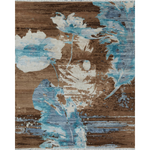 Blue & Brown Contemporary Wool Silk Blend Rug - 8' x 10'