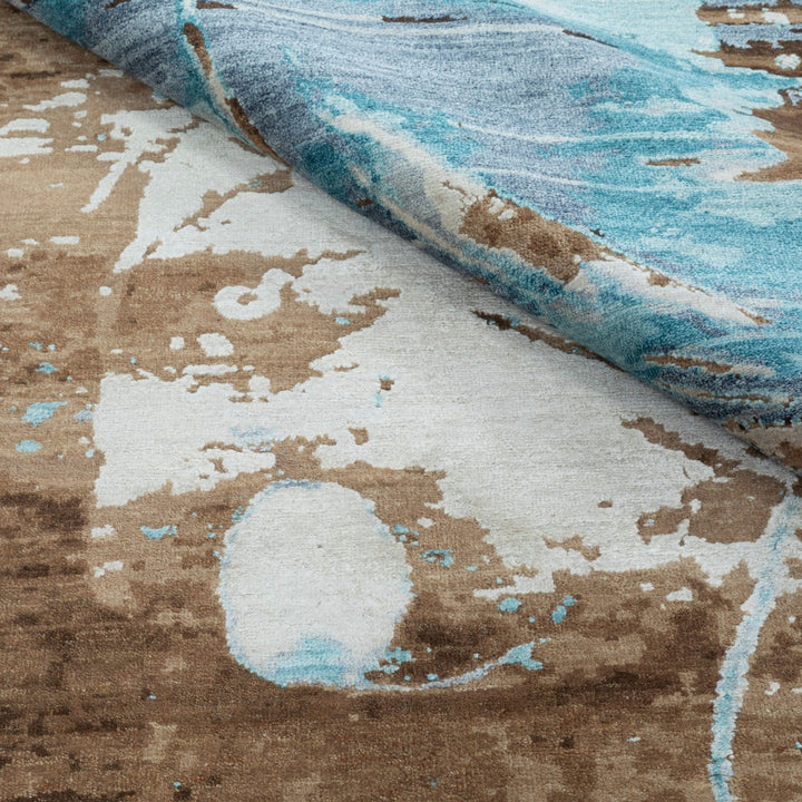 Image for Blue & Brown Contemporary Wool Silk Blend Rug - 8' x 10'