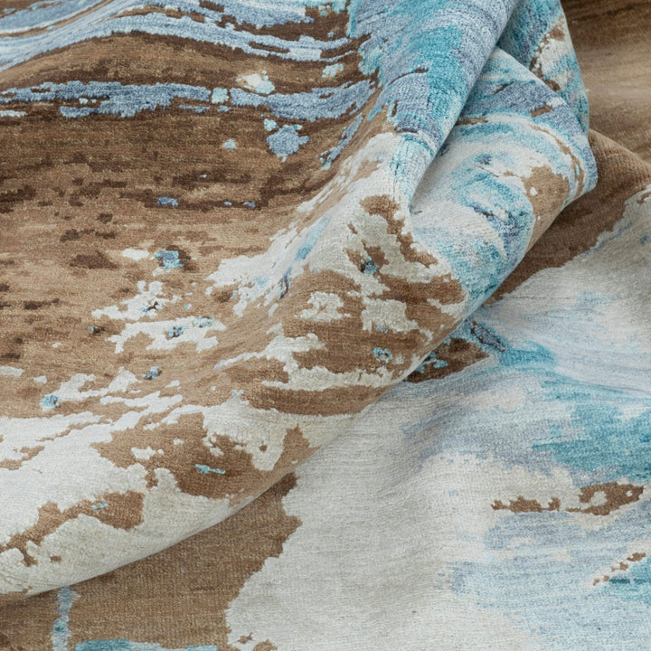 Image for Blue & Brown Contemporary Wool Silk Blend Rug - 8' x 10'